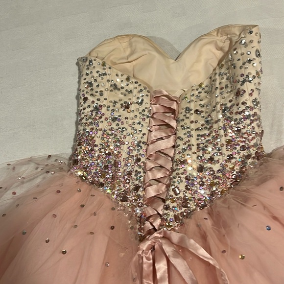 Mori Lee pink sequence/tulle short dress - Picture 3 of 5